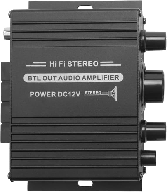 12V Mini Audio Power Car Amplifier Digital Audio Receiver AMP Dual Channel 20W + 20W Bass Treble Volume Control for Home