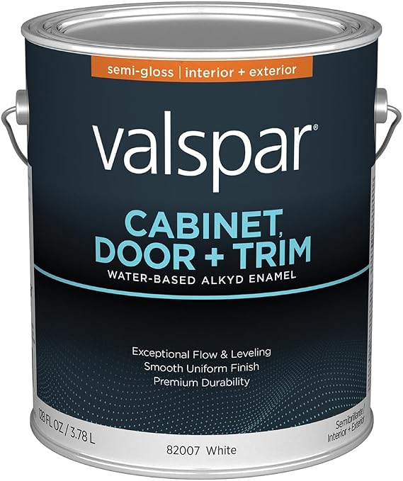 Valspar 82007 White Base Cabinet, Door & Trim Interior and Exterior Oil Enriched Enamel, Semi-Gloss, 1 Gallon