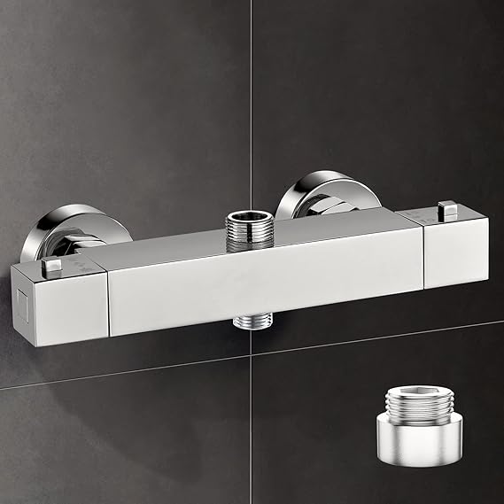 Thermostatic Shower Mixer Bar 2 Outlet Square Shower Mixer Tap Dual Outlet