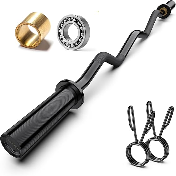 Olympic EZ Curl Barbell Bar 47",Mute Bearings -2"Curling Bar Weight Lifting
