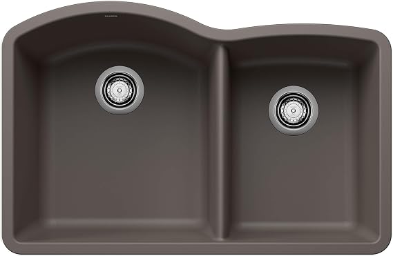 BLANCO 443101 Diamond 60/40 Undermount Kitchen Sink, 32" L X 21" W - Volcano Gray