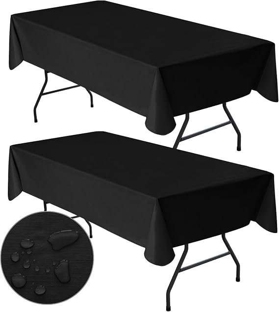 Black Vinyl Tablecloth With Flannel Backing for Outdoor Picnic 52x70 In