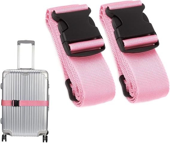 Luggage Straps for Suitcase Heavy Adjustable Suitcase Straps with Quick Release Buckle Suitcase Identifier Bands for Travel Case Non-Slip Travel Belt Travel Accessories (Pink, 2pcs)