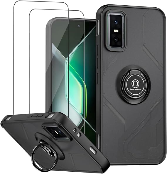 QUIETIP Case for Infinix GT 30 Pro with Screen Protector,Magnetic Ring Car Kickstand Slim Translucent Matte Phone Cover,Black
