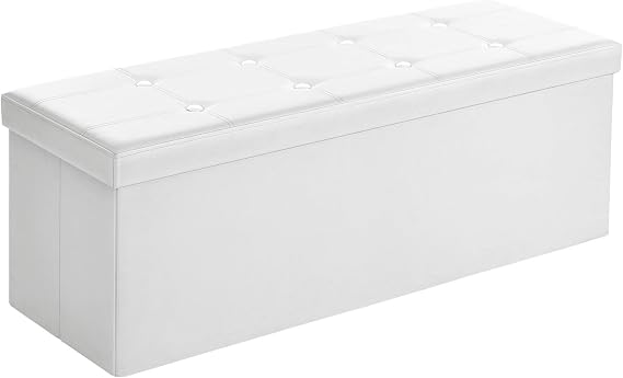 Songmics Stool 120 Liters, Storage Box, Stool, Foldable, Load Up to 300 Kg, Synthetic Leather Cover, Upholstered, White Lsf702