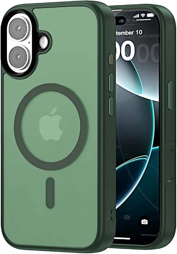 for iPhone 17 Case | Metal Buttons | 180cm Military Drop Proof | MagSafe Compatible| Skin-Friendly Feel (Green)