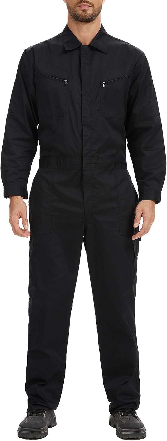 Men's Long Sleeve Work Coveralls Durable Poly-Cotton Twill Jumpsuit