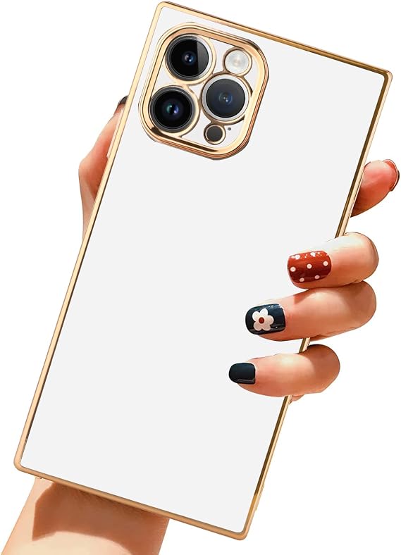 LSL Case for iPhone 14 Pro White Plating | Soft TPU Bumper Anti-Drop Anti-Scratch Shockproof Protective Wireless Slim Cover for Women Girls Men
