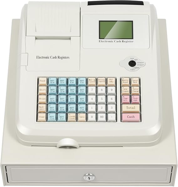 TFCFL 48 Keys Electronic Cash Register, 8 Digital LED, Electronic Pos System, Multifunctional Commercial Cash Register with Drawer, for Retail/Restaurant POS