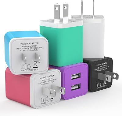 6Pack USB Wall Charger, iGENJUN 2.4A Dual USB Port Cube Power Plug Adapter Fast Phone Charger Block Charging Box Brick for iPhone 1717 Pro17 Pro Max16, Samsung Galaxy, Pixel, LG, Android-Colorful