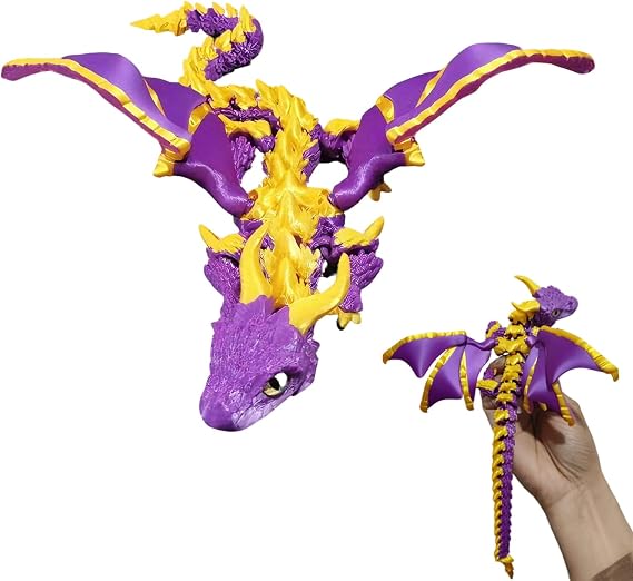 Copbopwn 3D Printed Dragon Toys with Eyes 12.6 Inch 3D Dragon Movable Joints Flexible Articulated Dragon Fidget Figurine Bendable Fidget Toy for Kids Adults Home Office Desk Decor (Purple)