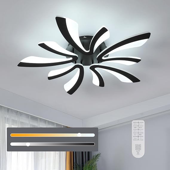 Goeco Modern Ceiling Light, 27.5'' Dimmable LED Black Acrylic V-Shaped Flush Mount Ceiling Lights, 3000K/4000K/6500K with Remote Control Ceiling Light Fixture for Living Room, Dining Room, Bedroom