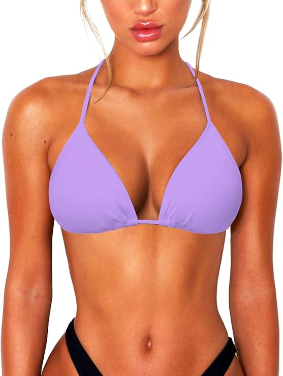 OZICERD String Bikini Tops for Women Bathing Suit Swim Tops Sexy Triangle Bikini Top Black