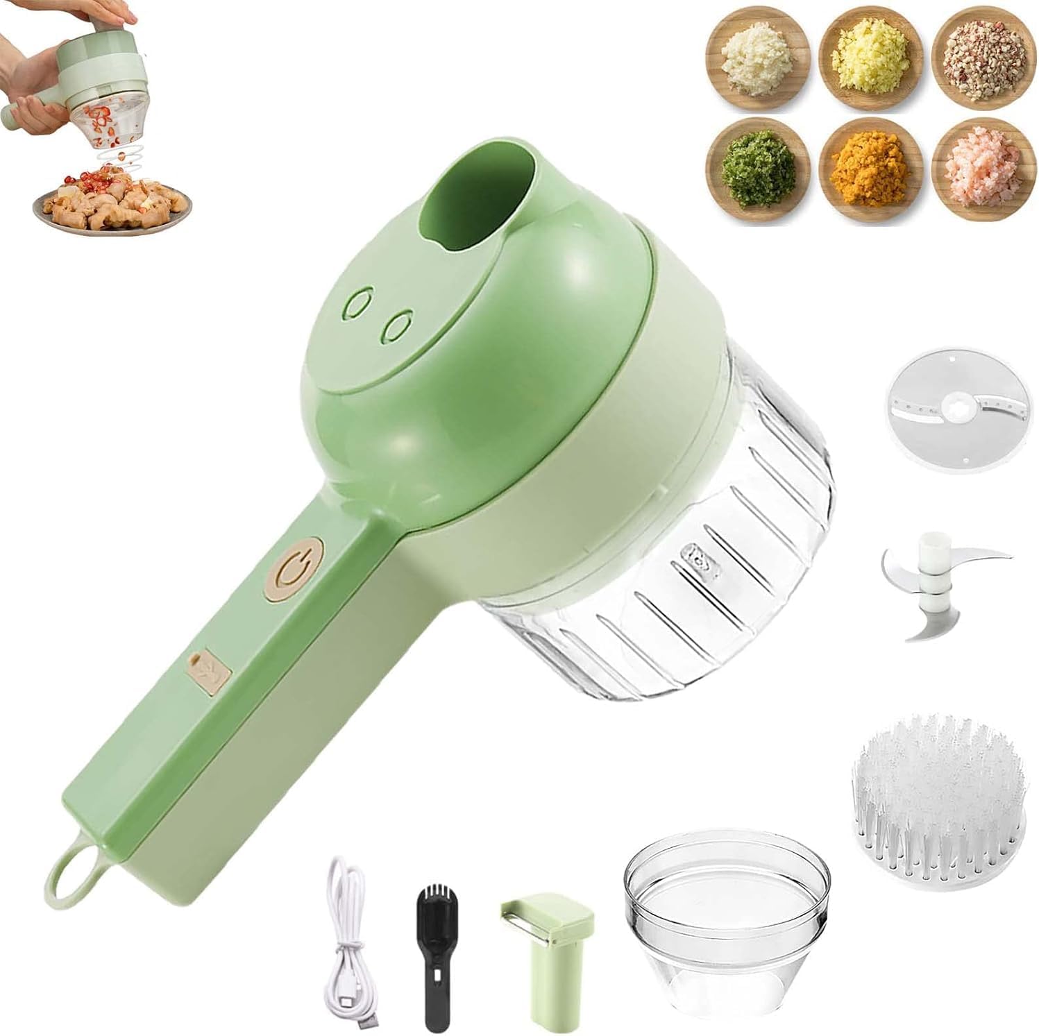 Handmade Vegetable Slicer, Small Electric Leek Cutter, Celery, Garlic, Strains, Time-Saving Cooking, Electric Vegetable Cutter, Rechargeable, Multi-functional, Food Slicer, Mixer, 4, Onion Processing