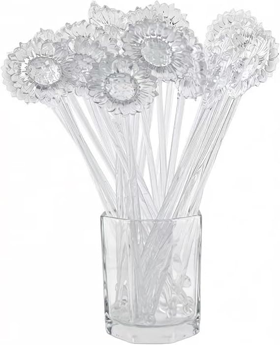 30 Pieces Disposable Plastic Sunflower Crystal Swizzle Sticks Glitter Plastic Swizzle Sticks Cocktail Coffee Drink (Transparent)