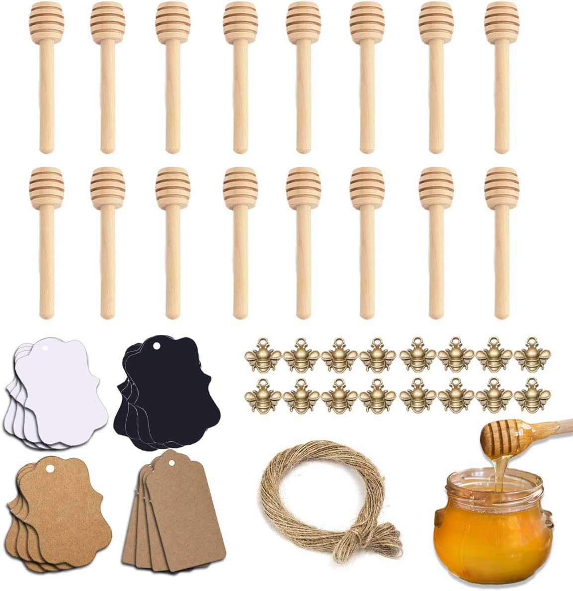 16 Pcs Honey Dipper Stick, Wooden Honey Spoon Stirring Stick, Mini Wooden Dispensing Collecting Kitchen Dining, Wood Honey Dipper Sticks drizzler for Wedding Honey jar Favours Giveaway Gift 3 inch