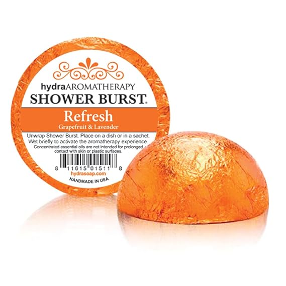 hydraAROMATHERAPY Shower Burst Tablet Essential Oil Steamer Made in USA, 2 Ounces, Refresh (Grapefruit & Lavender)