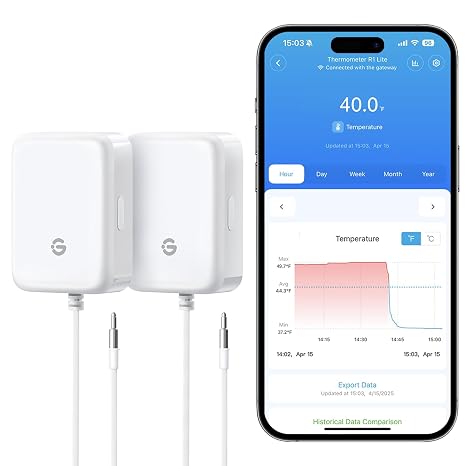GoveeLife Bluetooth Refrigerator Thermometer Sensor with Alarm, 2-Pack