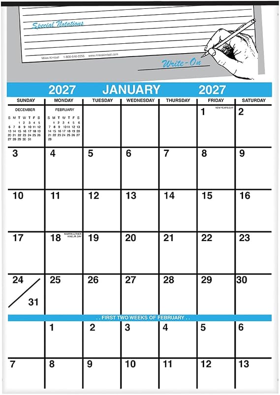 Large 1 Year Vertical Giant Write On Calendar Ideal for Dorm Room,