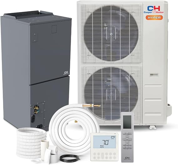 Cooper & Hunter 48,000 BTU 230V Central Ducted Mini Split, Hyper Heat | Multi-Position Air Handler, 14.6 SEER2, 25FT Install Kit, Wall Thermostat, Air to Air Heat Pump, Inverter, Pre-Charged, 4 Ton