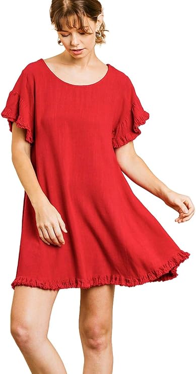 Umgee Women's Short Ruffle Sleeve A-line Dress