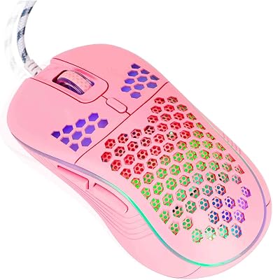 UrbanX Wired Gaming Mouse - Light Weight Corded USB RGB Mouse for Computer, Laptops and Pcs - Gaming Mouse Honeycomb, Gamer Mouse - Wired Mouse, USB Mouse - Pink