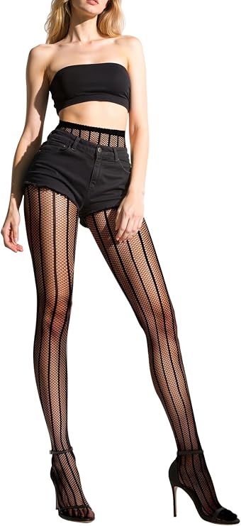 Black Women Fishnet Tights with Designs, High Waist Black Fishnets Stockings for Women