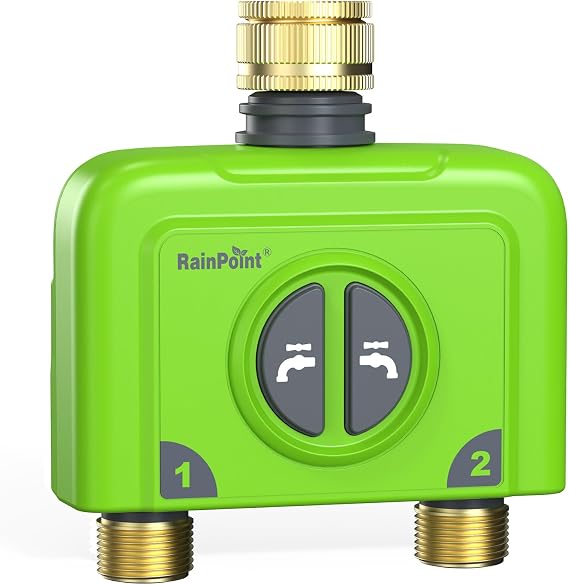 RAINPOINT WiFi Water Timer 2 Outlets, Smart Hose Irrigation Timer with Brass Inlet & Outlet, must be used with HWG023 Gateway, IP65 Waterproof, Rain Delay/Manual Watering(without Antenna Gateway)