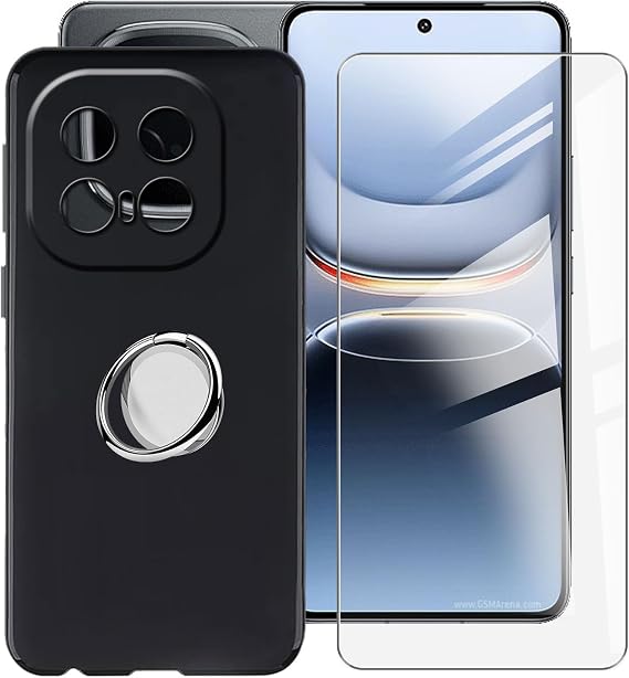Phone Case for Vivo iQOO 13 (6.82") + 1 x Screen Protector, with 360 Cell Phone Metal Ring Holder, Ultra-Thin Black Soft TPU Shockproof Bumper Cover for Vivo iQOO 13