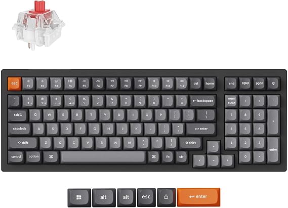 Keychron K4 Max 96% Layout QMK Wireless Custom Mechanical Keyboard, ANSI 100 Keys Bluetooth/2.4 GHz/Wired with RGB Backlight, Hot-swappable Super Red Switch Gaming Keyboard for Mac/Windows/Linux