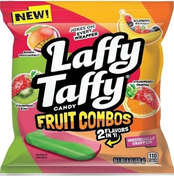 Laffy Taffy Fruit Combos Mini Bars, Individually Wrapped Chewy Candy, 6 oz