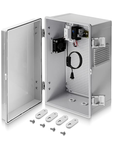 Outdoor Electrical Box with Thermostat Fan, 15.7"x11.8"x6.2" ABS Enclosure