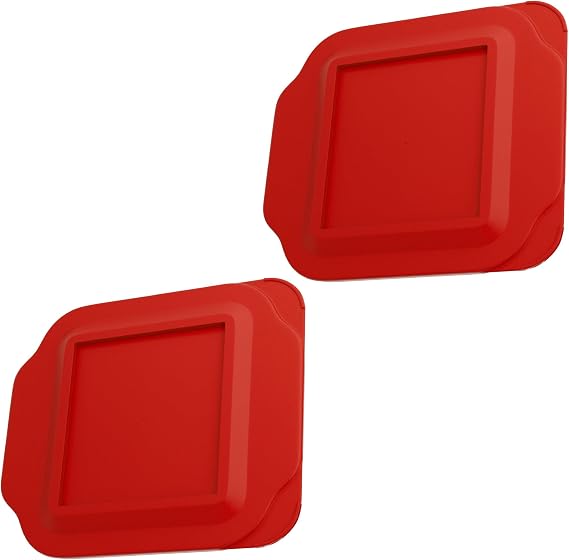 Replacement Lid fits Pyrex 2-Quart 8" x 8" Glass Baking Dish #222, Compatible with Lid #222-PC, Food Storage Container Cover with Flush Tab Handles (2-Pack, Red)