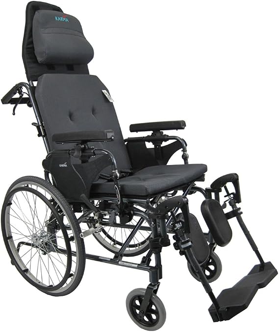 Karman MVP 502 Lightweight Ergonomic Reclining Wheelchair, Seat Size 18 inch Width and 18 inch Depth, Frame Weighs only 33-34 lbs. (w/o Footrests) - Weight Capacity 250 lbs in Black Frame