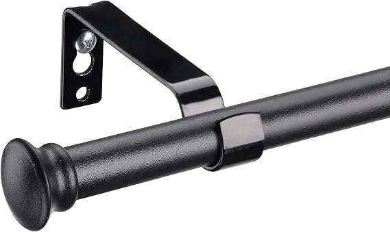 Black Curtain Rods for Windows 28 to 48 Inch, 5/8 Inch Small Decorative Matte Black Curtain Rod Set with Brackets, Splicing Adjustable Curtain Rods