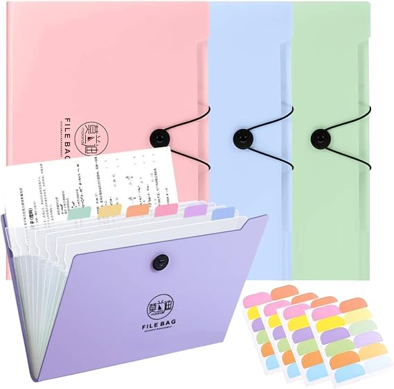A4 Expanding File Organiser, 4Pcs Document Organiser Paperwork Certificate Folder Receipt Organiser with 12 Compartment Folder Accordion File Organiser for Office Business Home