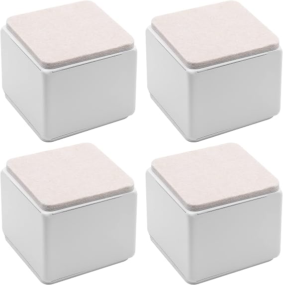 Bonsicoky 4 Pcs Self-Adhesive Furniture Bed Risers, Square Heavy Duty Carbon Steel Table Sofa Risers Adds 2" Height with Felt Pad,White
