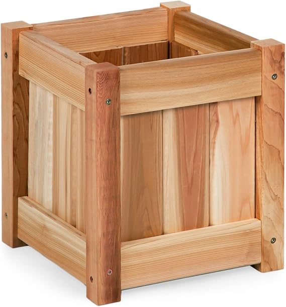 All Things Cedar Box Planter (12 x 12 x13-in) for Growing Flowers, Plants, and Herbs; Ideal for Patio, Porch, Garden, Balcony, Deck, or Other Outdoors Locations; 100% Natural Redwood Cedar