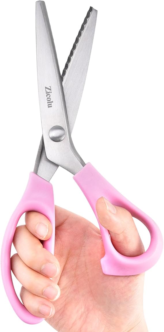 Zicolu Sewing Pinking Shears for Fabric Cutting, 9" Zig Zag Scissors for lace wig, Craft Scissors Decorative Edge Paper, Ideal for Tailor, Quiltiing, Dressmaking, Scrapbooking, Home DIY, Arts&Crafting