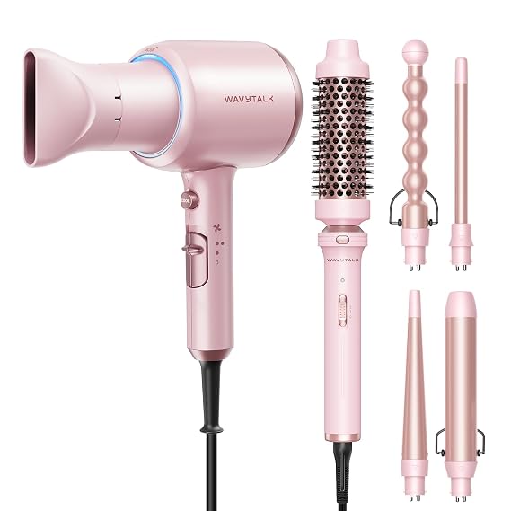 Wavytalk Blown Away onic Hair Dryer Pink and 5 in 1 Curling Iron