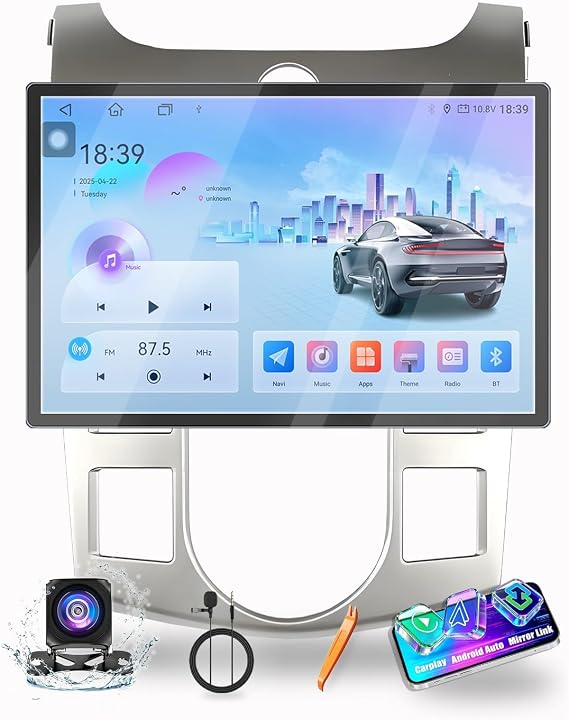 for Kia Forte 2008-2013 AUTO AC Car CarPlay Android Auto Navigation Stereo GPS Radio Display 13.1" QLED Touchscreen Headunit Tablet Media Player, if Applicable Octa Core 4G+64G(Silvery)