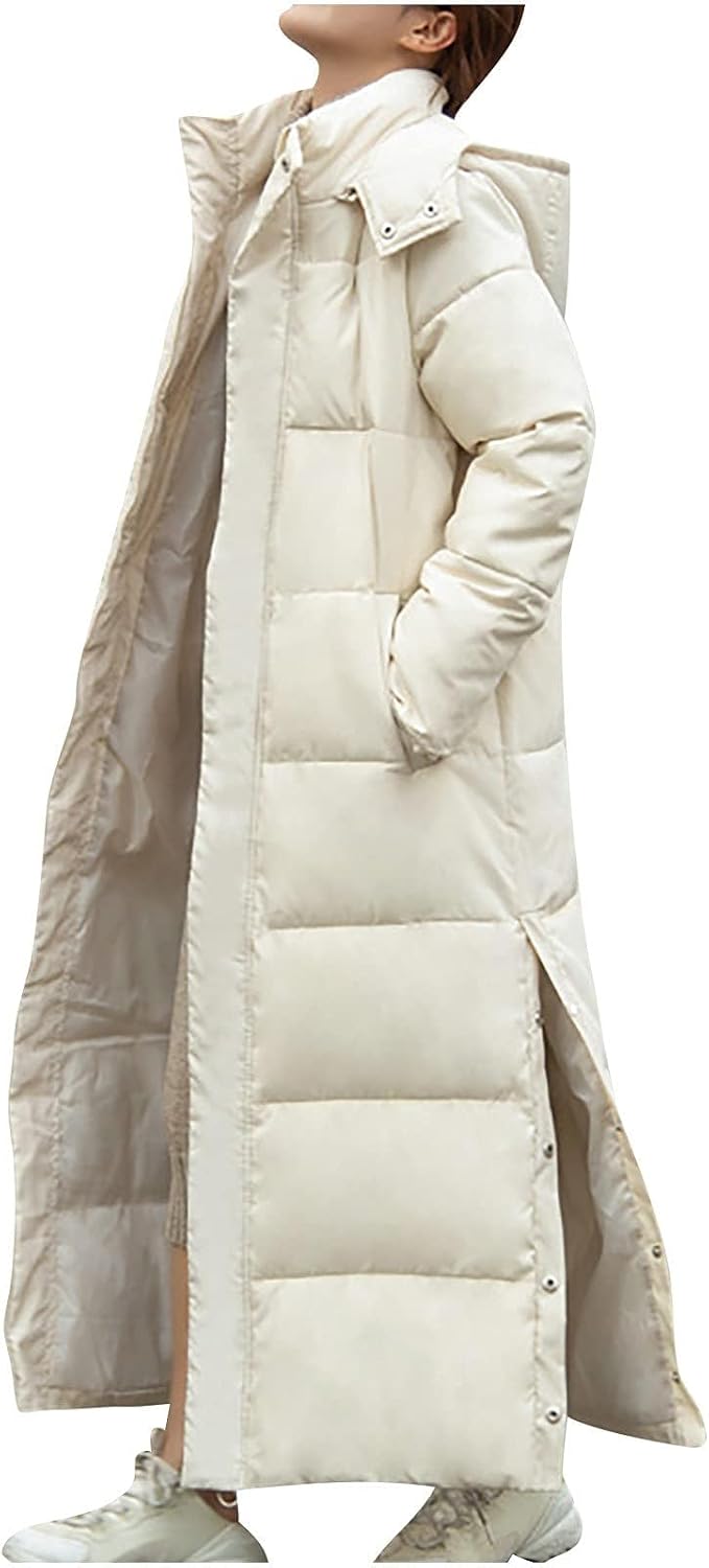cllios Women Down Puffer Coat Long Lightweight Jacket with Hood Bubble Coat Plus Size Quilted Parka Winter Hoodies