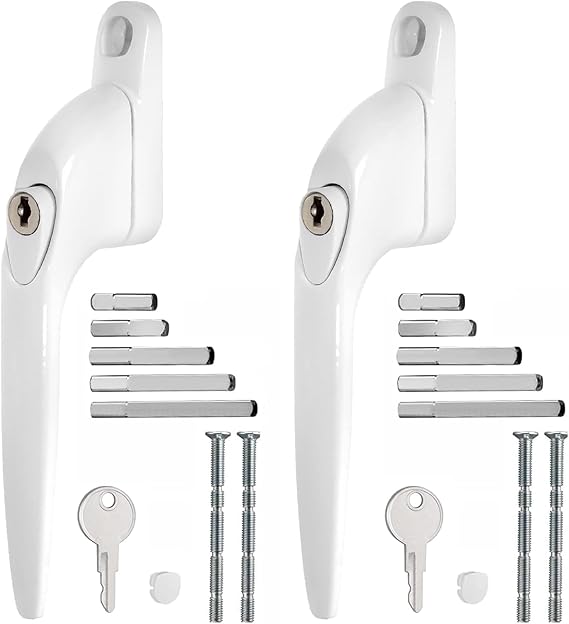 UPVC Window Handle 2PCS Lockable with Key for 10/15/30/40/55mm | For UPVC Windows and Double Glazing Multi Spindles Reversible Left or Right Espag Window Handle Replacement