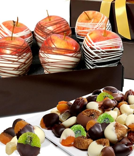 From You Flowers Decadent Chocolate Covered Fruit Gift Tower - Belgian Dipped Apples, Pears & Dried Fruit for Birthday & Thank You