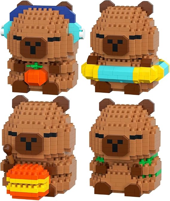 Capybara Building Blocks Set, 4PCS DIY Blocks Micro Buildings Block Sets DIY Building Set 3D Puzzle Brick Creativity Bricks Micro Construction Bricks Gift for Birthday Carnival