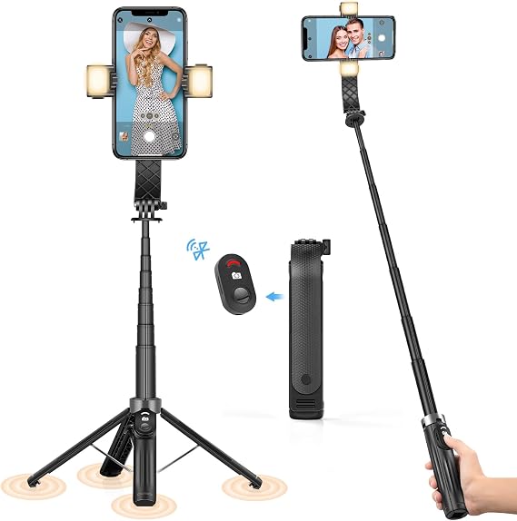 UTEBIT 40'' Selfie Stick Tripod with Light, 1/4'' Screw Extendable Tripod | Portable Phone Tripod Stand with Wireless Remote, Travel Essentials Tripod Cell Phone Stand for Phote Video Recording