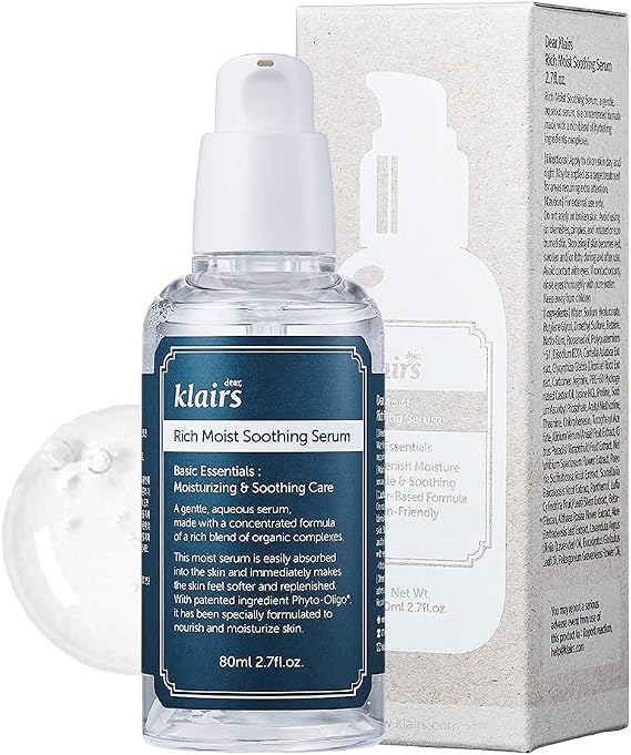 DearKlairs Rich Moist Soothing Serum 2 7 fl oz 80 ml, Instant absorption, Non-greasy, hydration, cooling, basic care, unscented, Renewal