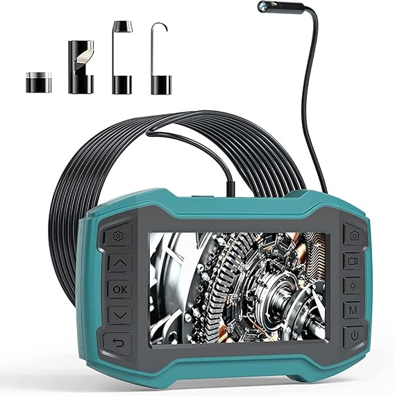 Dual Lens Inspection Camera with Light, 4.5 Inch Screen Industrial Borescope, Sewer Camera 180 Flip Button for Wall, Car,8mm,5M