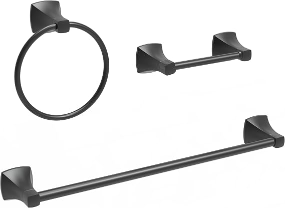 Toilet Paper Holder Pivot Towel Ring and Towel Bar Matte Black,Stainless Steel and Zinc Alloy Wall Mounted