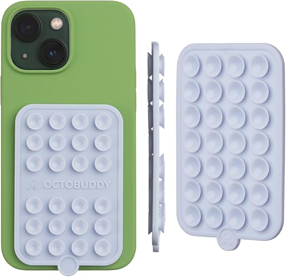 OCTOBUDDY Double - Silicone Double-Sided Suction Phone Case Detachable Mount - Hands-Free, Strong Grip Holder for Selfies & Videos - iPhone & Android Compatible - 2.5 x 3.75, Baby Blue